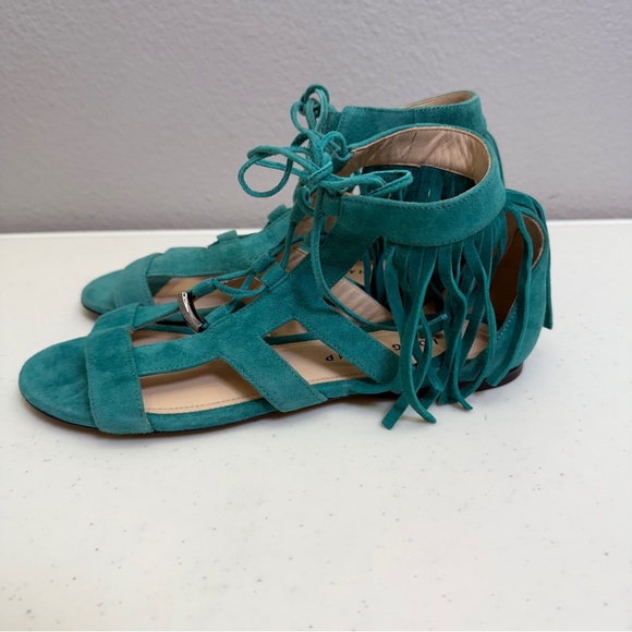 Longchamp Sandals Womens Size 7 Gladiator Green Suede Lace-Up New Boho Cowgirl - Picture 6 of 12
